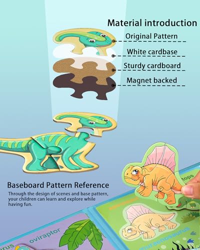 Magnetic Puzzles for Toddlers 2-4, Travel Puzzles Games for Kids Ages 1-3, Dinosaur Activities Toy Wooden Jigsaw Puzzles Book for Boys & Girls 1 2 3 4 5, Learning Magnet Gift for Road Trip (Dinosaur) - style: Dinosaur