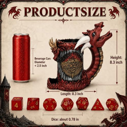 Dice Tower Mug, Dice Rolling Tower, Comes with 7 PCS Dice Set, Suitable for DND Dungeons and Dragons, Tabletop Games, Available As Drink Holder, D&D Gifts, DND Accessories (Gray-red Dragon) - color: Gray-red Dragon