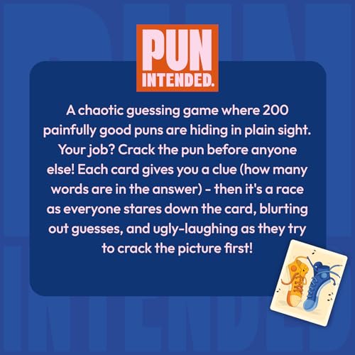 Pun Intended – Picture Guessing Card Game, Party Game for Families & Adults | Fast-Paced Board Game, Puns & Wordplay Fun Gift for Game Lovers, Family Game Night, Travel-Friendly, 2–10 Players