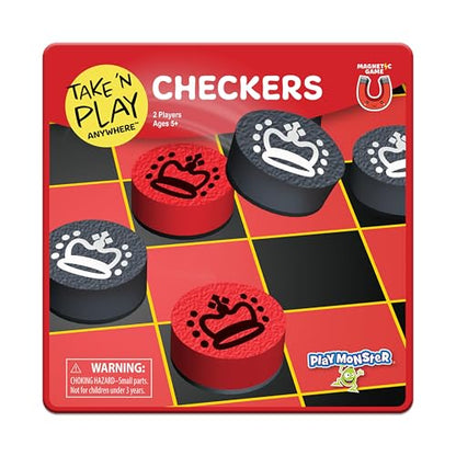 PlayMonster Take 'N Play Anywhere — Checkers — Magnetic Travel Game — Fun on The Go! — for Ages 4+ - style: Checkers
