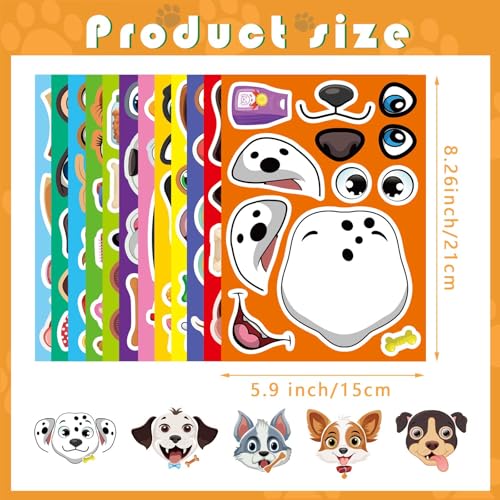 Make a Face Stickers, Make Your Own Dog Stickers for Kids, Animal Sticker | 24 Sheets Dogs Sticker for Birthday Gift Party Favors Supplies Teacher Art Craft, Games School Activity Reward - style: Dog