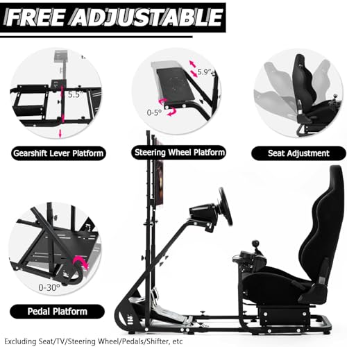 Minneer Racing Simulator Cockpit with Black Seat and Monitor Stand Fit for Logitech G29 G920, for Thrustmaster T248 T300, for Fanatec Reinforced Expandable. Wheel, Pedal, Handbrake Not Included