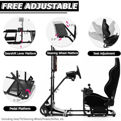 Minneer Racing Simulator Cockpit with Black Seat and Monitor Stand Fit for Logitech G29 G920, for Thrustmaster T248 T300, for Fanatec Reinforced Expandable. Wheel, Pedal, Handbrake Not Included