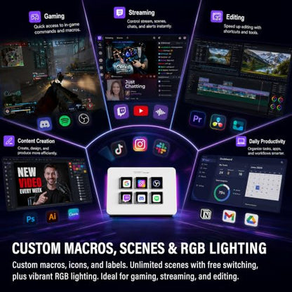 Mini Stream Controller Deck, Gaming Streaming Macro Pad Keypad, Shortcut Keyboard with 6 Programmable LCD Keys, Customizable Icons & RGB Light, USB Soundboard for Video Editing, OBS, PC, Mac - color: White