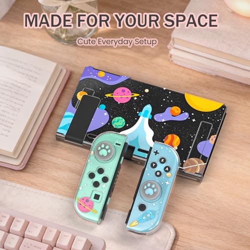 Clear Case for Nintendo Switch 2017, Screen Protector, Thumb Grips, Rocket | Nintendo Switch 2017 case with soft TPU shell, 2 thumb grips and clear glitter design for everyday scratch protection - color: Rocket