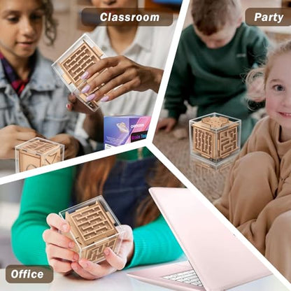 Fidget Puzzle Cube for Kids and Adults - 6-Sided Wooden Puzzle Game Fidget Toy for Anxiety Relief - Handheld Maze Cube for Travel - 3D Brain Teaser Magic Cube Fidget for Christmas Stocking Stuffers