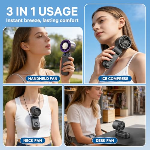Handheld Portable Turbo Fan with Ice Cooler Personal Cooling Device | 199 Speeds,Digital Display, Up to 12H Runtime, Rechargeable Powerful Mini Personal Fan for Travel/Concerts/Sport Events/Gifts - color: gray