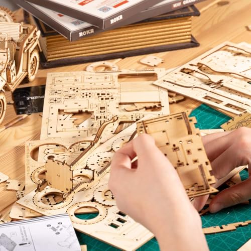 ROKR 3D Wooden Puzzle for Adults Mechanical Car Model-DIY Building Vehicle Kits-Brain Teaser Toys-Gift for Men Women on Birthday/Christmas Day (Army Field Car)