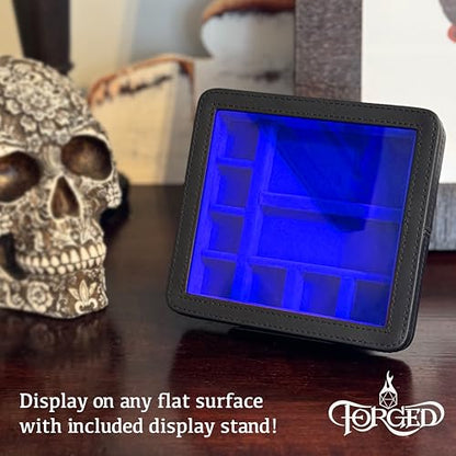Forged Dice Co. RPG Character Shrine Display Case for Dice and DND Miniatures - Includes Travel Dice Tray and Display Lid - Compatible with Dungeons and Dragons Dice and Miniatures - Blue - color: Blue