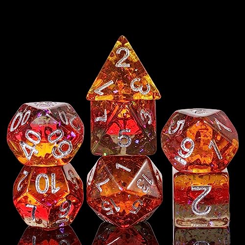 Foil DND Dice Set Orange Polyhedral Dice Set for D&D Tabletop Games | Leather Storage Bag, DM Gift, for Dungeons and Dragons Role Playing Games - color: Orange/Red