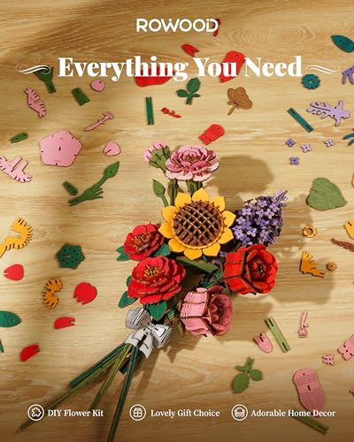 rowood 3D Puzzle Wood Flower,DIY Artifical Flower Building Set Craft Kit for Women,Mother's Day/Valentine's Day/Teacher's Day/Thanksgiving/Christmas/Birthday Gift -Pink Carnation - style: Pink Carnation