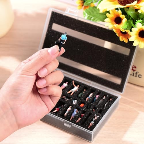 Fremego Miniature Figure Storage Case,Transparent Figurine Storage Box Display Case Plastic Carrying Case for 1/64 1/87 Scale Figurines with Foam Insert (1)