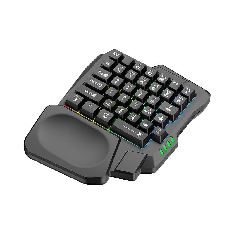35 Keys One Handed Gaming Keyboard, Wired One-Handed Keypad with Mechanical Feel, Non Transparent Keycaps, Full N-Key Rollover, Ergonomic Wrist Rest, Plug and Play for PC Laptop Tablet (Black) - color: Black