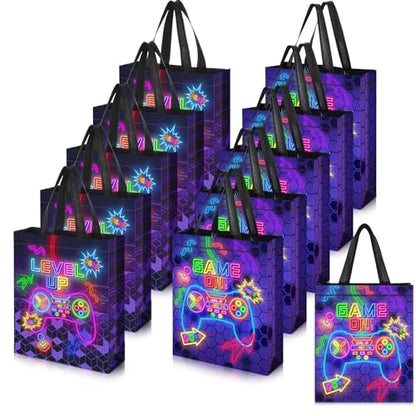 Sweetude 30 Pcs Video Game Gift Bag with Handle Game Party Supplies Reusable Gaming Neon Goody Bag, 2 Styles - style: Neon