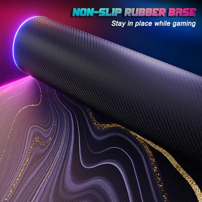 ITNRSIIET RGB Gaming Mouse Pad, Full Desk XL Extended Large Gaming Mousepad, 12 Lighting Modes 30% Thicker Big LED Desk Mat for Gamers, 32 x 12 inches, Black Gold Marbling - color: Black Gold Marbling