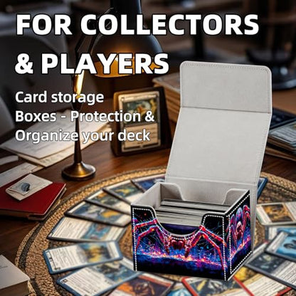 Trading Card Storage Box, Holds 100+ for MTG Cards, PU Leather with Magnetic Closure, Giant Red Spider in Neon City Durable Deck Box for Magic the Gathering, Trading Card Games - color: Giant Red Spider in Neon City