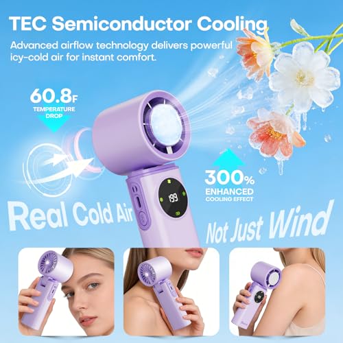 6000mAh Portable Handheld Fan with Ice Cooling, 199 Levels Stepless Speed, 20H Long Battery Life, 20000RPM Turbo Fan Rechargeable Personal Mini Fan for Travel, Outdoor, Makeup (Purple) - color: Purple