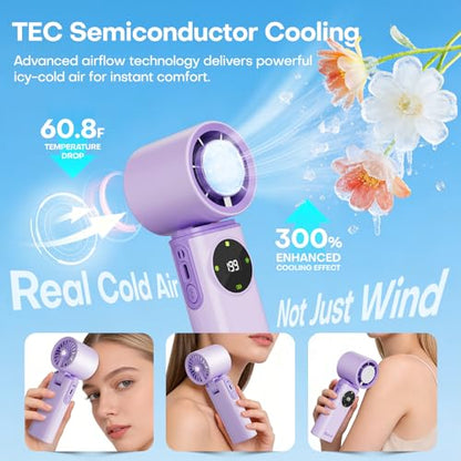 6000mAh Portable Handheld Fan with Ice Cooling, 199 Levels Stepless Speed, 20H Long Battery Life, 20000RPM Turbo Fan Rechargeable Personal Mini Fan for Travel, Outdoor, Makeup (Purple) - color: Purple