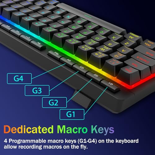 Redragon Wireless Gaming Keyboard, RGB Backlit, Portable 60% Design, Black | Bluetooth/2.4GHz/USB-C Wired, Mini Quiet Macro Membrane Keyboard, Rechargeable 4000mAh Battery, Anti-Ghosting for Win/MAC - color: Black