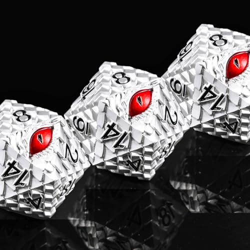 1 die Metal D20 DND Dice - Dragon Scale Metallic 20 Sided Giant Polyhedral Dice,35mm Large Dragon Eye Metal D&D Dice for Dungeons and Dragon Tabletop Game(White Dragon Scale) - color: White Dragon Scale