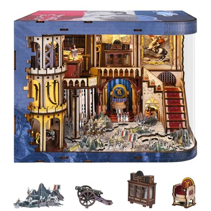 MiniCity Napoleon DIY Book Nook Kit, Wooden 3D Bookshelf Insert with LED | 7.1 x 9.1 x 7.1 in; 570 pieces, LED and dust cover; glue/tools and guide included; 8-10 hr DIY build for display, ages 14+. - style: Napoléon