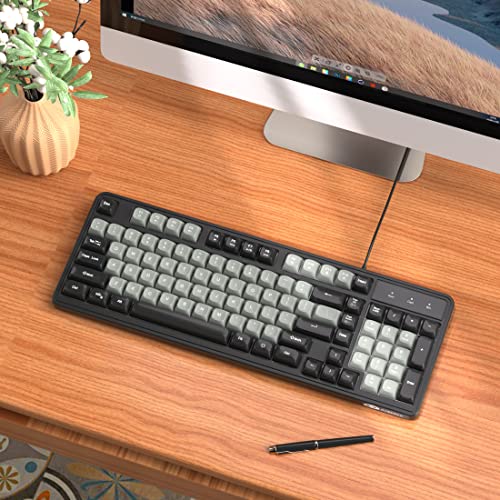 Camiysn Wire Gaming Keyboard, 7 Colorful Rainbow Backlight Classic Gaming Keyboard (Black & Grey) - color: Black & Grey