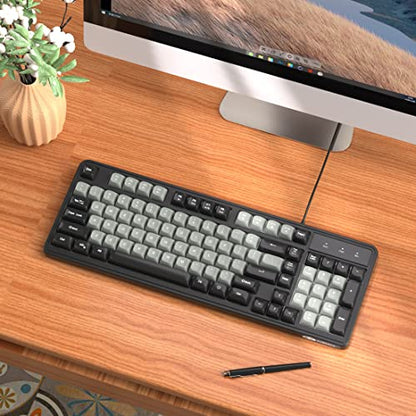 Camiysn Wire Gaming Keyboard, 7 Colorful Rainbow Backlight Classic Gaming Keyboard (Black & Grey) - color: Black & Grey