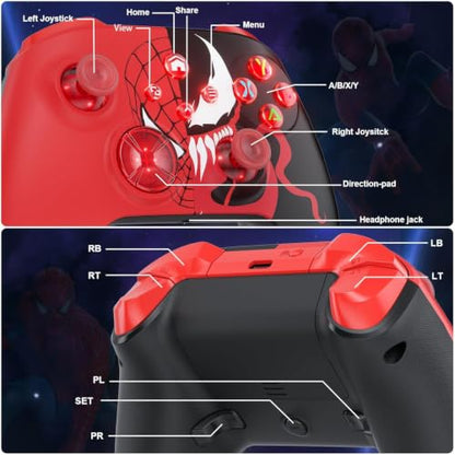 Dinosoo RGB Wireless Controller for Xbox Series X|S One & PC, with, Bluetooth, Turbo, Macro, 4 Vibration Motors, 3.5mm Audio Jack - color: Red