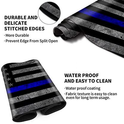 Large Gaming Mouse Pad, Thin Blue Line American Flag Design Keyboard Mat Desk Mousepad, Full Desk Extended XXL Mouse Pad 35.5" X 15.75" w/Stitched Edges Non-Slip for Office Home Gamer