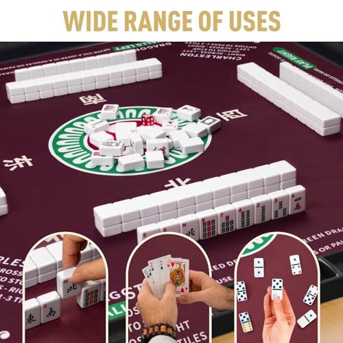 Mahjong Mat 32.4” x 32.4”, 3mm Thick Non-Slip Rubber Back Mahjong Table Mat, Noise Reduction Waterproof Mahjong Game Mat for Table, Mahjong Tile Mat for Cards, Dominoes & Board Games - color: Wine Red