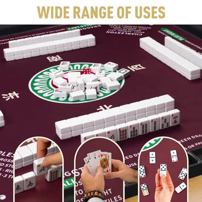 Mahjong Mat 32.4” x 32.4”, 3mm Thick Non-Slip Rubber Back Mahjong Table Mat, Noise Reduction Waterproof Mahjong Game Mat for Table, Mahjong Tile Mat for Cards, Dominoes & Board Games - color: Wine Red