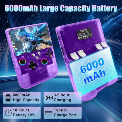 R60 Max Handheld Game Console, 128GB Retro Gaming Console with 40000+ Games, 6-Inch IPS Screen, Linux System, RGB Joysticks, 6000mAh Rechargeable Portable Gaming System (Transparent Purple) - color: Transparent Purple