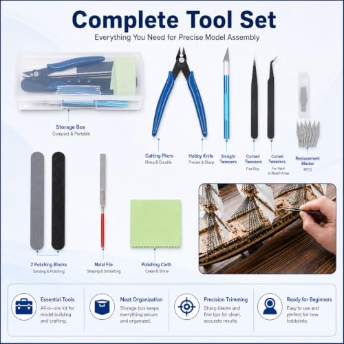 9Pcs Model Tools Kit Hobby Building Tools Craft Set, with Portable Case for Model Building, Assembly and Maintenance,Assembling Miniatures Mecha Car Model Building - color: 9pcs