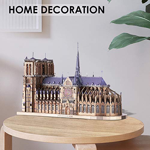 Piececool 3D Metal Puzzles for Adults and Teens, Notre Dame De Paris Church Metal Model Kit, Challenge French Cathedral Brain Teaser Architecture Building Blocks Puzzle, 382 Pcs - color: Colorful