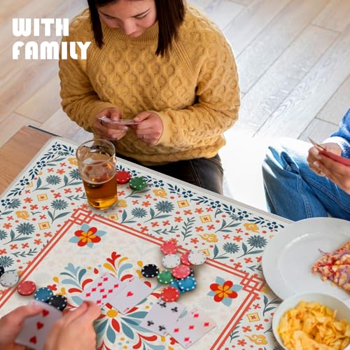 Blue and Red Floral Chinoiserie Mahjong Mat 31.5 x 31.5 in, Oriental Chinese Non-Slip Noise Reduction Gaming Mat for Table American Mahjong Poker Board Games Card Games Dominoes - color: Red & Blue Pattern Mahjong Mat