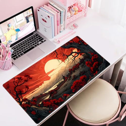 Red and Black Mouse Pad Japanese Mouse Pad XL Black Anime Big Mouse Pads for Desk Large Gaming Large Mouse Pad for Men Desk Pad with Stitched Edges Non-Slip Large Computer Mat, 31.5x15.7 in. - color: Apocalypse Scenery