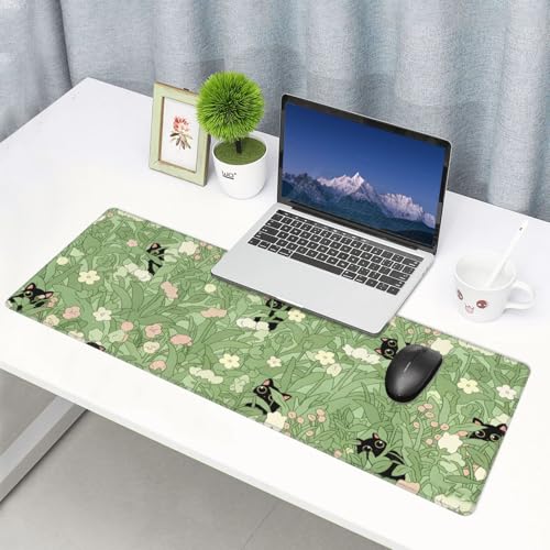 Large Gaming Mouse Pad Desk Mat, Kawaii Black Cat and Floral Extended Keyboard Mouse Pad Mousepad with Non-Slip Base and Stitched Edge Mouse Mat Desk Pad Mouse Pads for Desk Home Office, 31.5 x 11.8 - color: Kawaii Black Cat