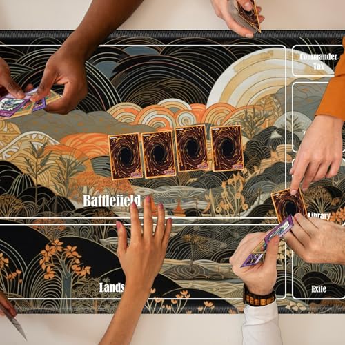 MTG Playmat with Zones, TCG Card Game Play Mat with Stitched Edges, Non-Slip Rubber Base Gaming Desk Mat, Smooth Surface 24 x 14 Inch, Japanese Abstract Art - color: Japanese Abstract Art, size: Zone 1