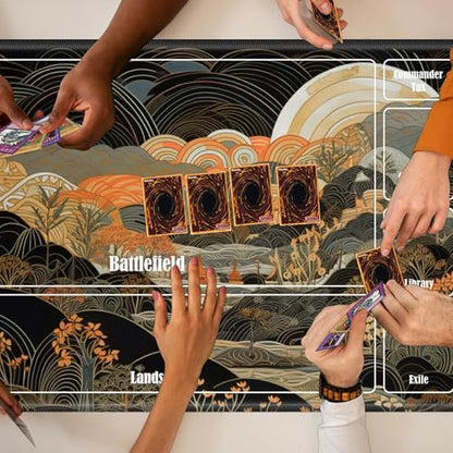 MTG Playmat with Zones, TCG Card Game Play Mat with Stitched Edges, Non-Slip Rubber Base Gaming Desk Mat, Smooth Surface 24 x 14 Inch, Japanese Abstract Art - color: Japanese Abstract Art, size: Zone 1