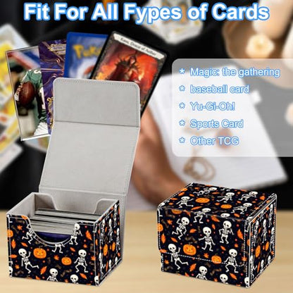 Skeletons and Pumpkins Deck Box for MTG Commander | Holds 100+ Double-Sleeved Cards | Strong Magnetic TCG Card Case for Collectible Games - color: Skeletons and Pumpkins
