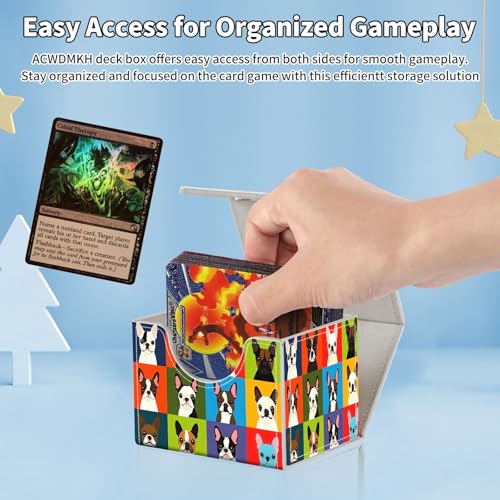 for MTG Commander Deck Box,Card Deck Box for Trading Yugioh MTG,Fits 100 Double Sleeved Cards,PU Leather Strong Magnet Case for Magic Commander TCG CCG,Cute Dog Cartoon - color: Cute Dog Cartoon
