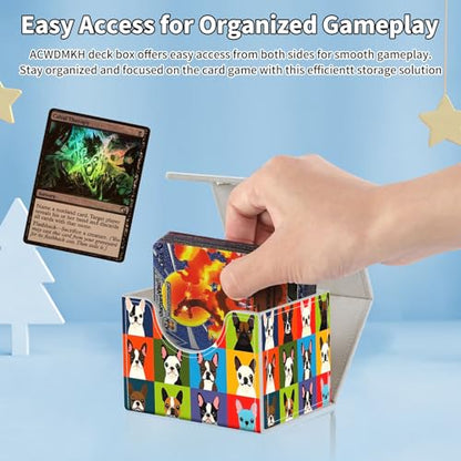 for MTG Commander Deck Box,Card Deck Box for Trading Yugioh MTG,Fits 100 Double Sleeved Cards,PU Leather Strong Magnet Case for Magic Commander TCG CCG,Cute Dog Cartoon - color: Cute Dog Cartoon