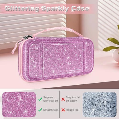 FINTIE Carrying Case for Nintendo Switch / Switch OLED Model (2021) | Shockproof, Hard Shell Protective Cover, Portable Travel Storage Bag, 10 Game Card Slots & Inner Pocket - color: Sparkly Purple