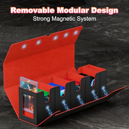 Proijeut 5 IN 1 Card Deck Box with Commander Display, Holds 800+ Cards, Includes 35pt Magnetic Card Holder and 10 Colorful Dividers(Black&Red) - color: Red-5 IN 1