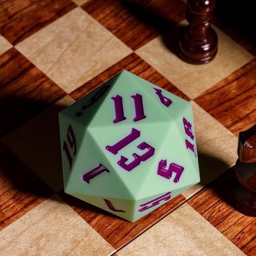 55mm Silicone D20 Dice, Large D20 Single 20 Sided DND Dice | D20 Giant with Gift Box for Dungeons and Dragons RPG Bar Pub Club Party Games (Green/Purple) - color: Green/Purple