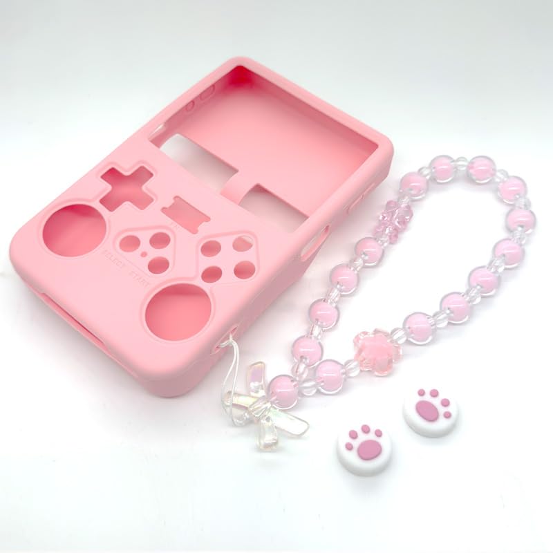 Silicone Case for R36S Handheld Game Console Protective Case with Lanyard Button Cover Accessory for Gift (Pink) - color: Pink