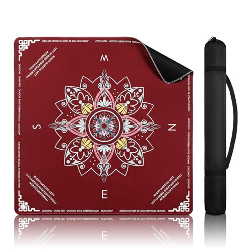 DEVPNR Mahjong Mat for Table with Rules, 32.6"x32.6", Red | Non-Slip Table Cover, Noise-Reducing, with Rules, Portable with Travel Bag, for American Mahjong, Poker, Card & Board Games - color: Red