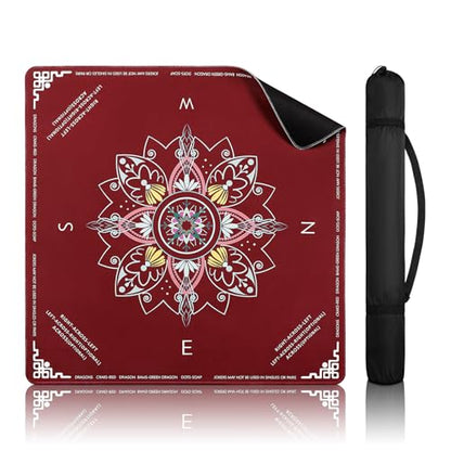 DEVPNR Mahjong Mat for Table with Rules, 32.6"x32.6", Red | Non-Slip Table Cover, Noise-Reducing, with Rules, Portable with Travel Bag, for American Mahjong, Poker, Card & Board Games - color: Red