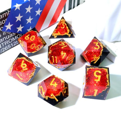 XENOLUX Polyhedral Resin DND Dice Set, Sharp Edge Red Geode Magma RPG Dice with Tin Box, Tabletop Board Games Accessories for Dungeons and Dragons (G3) - color: G3