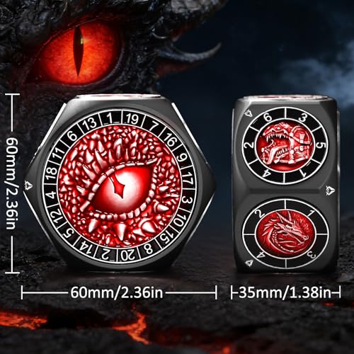 ZHOORQI 8-in-1 DND Dice Set – Metal Spinner Dice with Dual D20, 3D Monster Engravings & Smooth Spinning – Perfect for TTRPG, D and D Dungeons and Dragons Gifts (Black Dice-Red) - color: Black Red